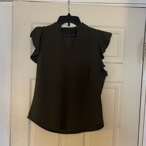 Elegant Dark Green Ruffle Sleeve Blouse